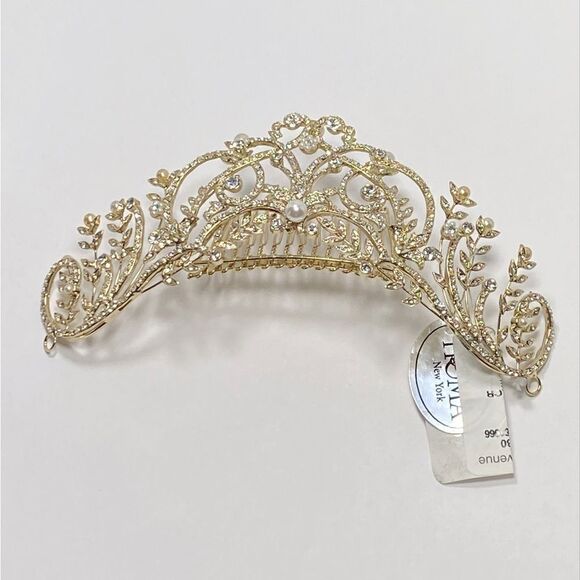 Homa Bridal 250 Crystal Gold Bridal Tiara Headpiece Hair Jewelry Wedding main image 5
